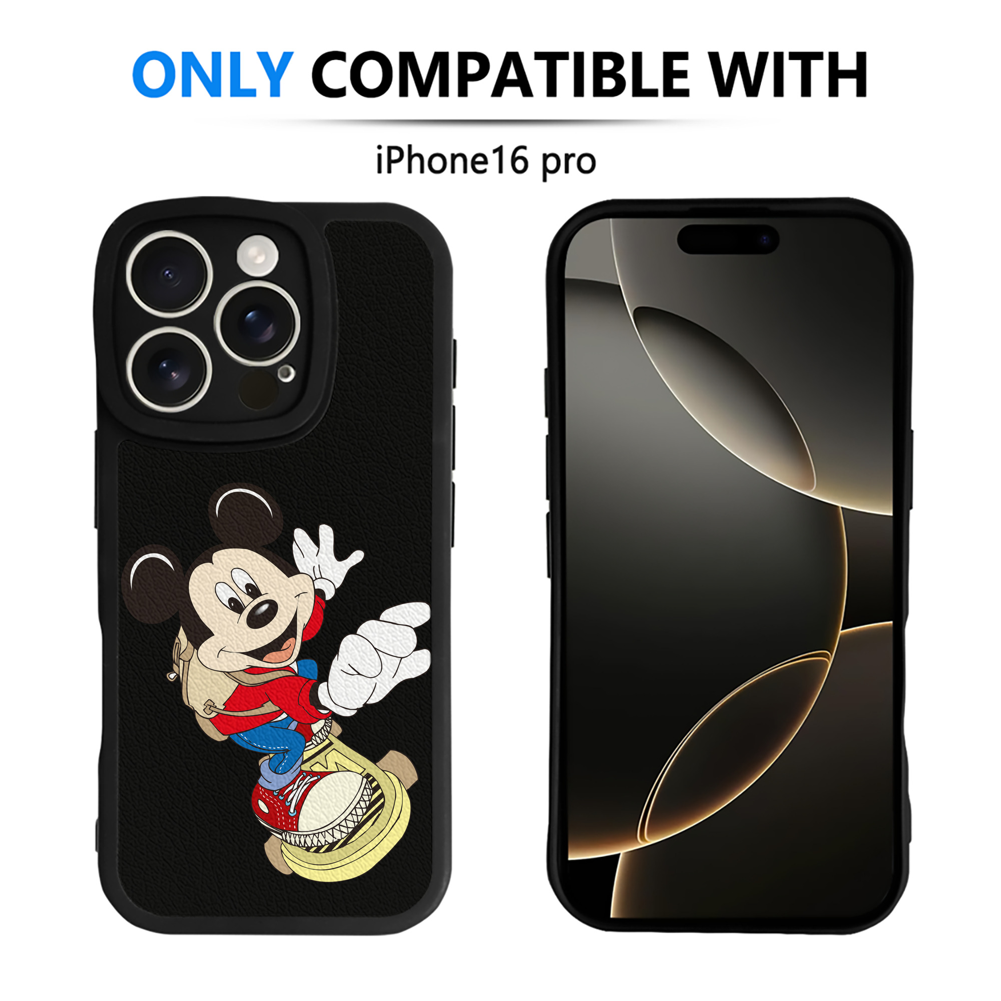 （画像用） ミッキーマウス Mickey Mouse 【iPhone 16シリーズ対応】シリコンスマホケース（レザー調） 材質：シリコン